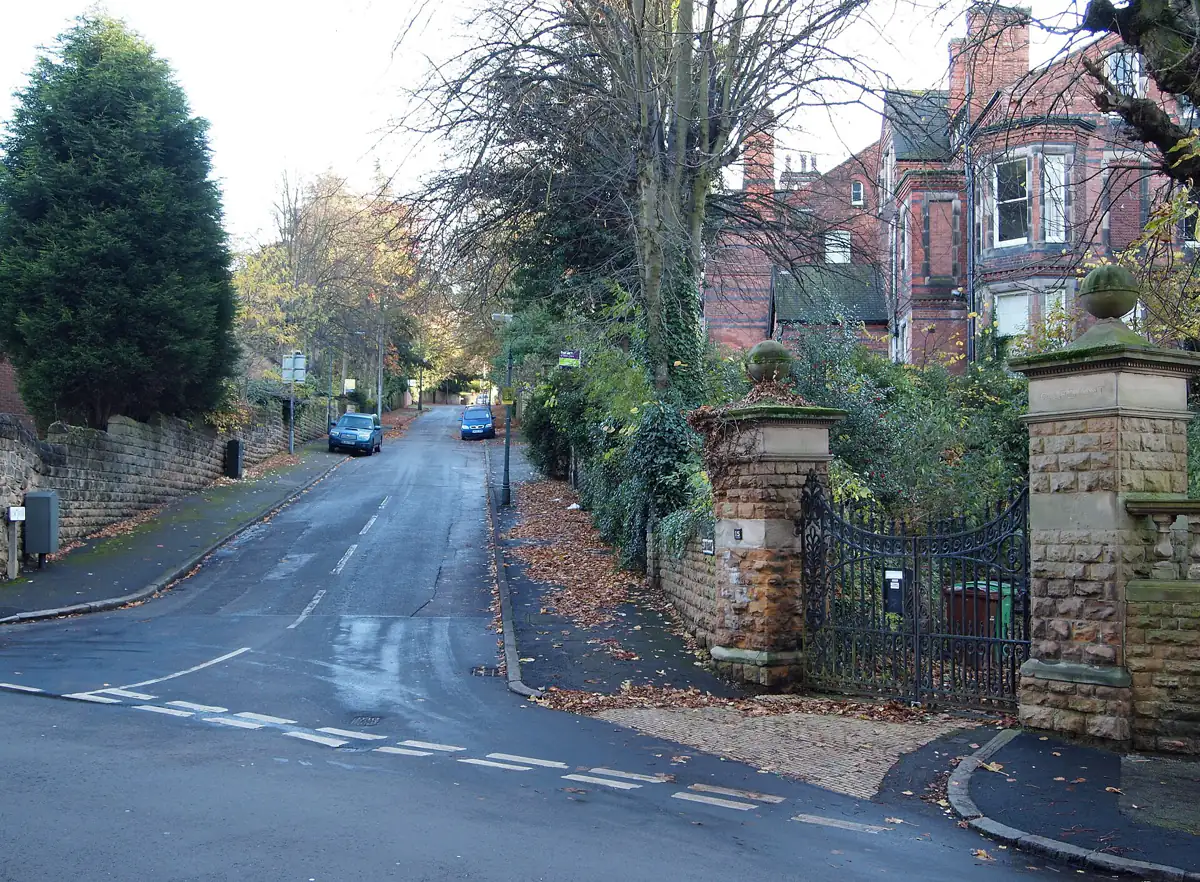 A tree-lined road of Victorian villas in Mapperley Park, Nottingham